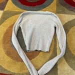 Brandy Melville Milena Grey Ribbed V Neck Sweater Long Sleeve Cropped One Size Photo 3