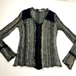 Alberto Makali  Crinkle Lace Embellished Top Blouse Long Sleeve Size Medium Black Photo 0