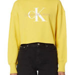 Calvin Klein Bright Yellow Logo Sweatshirt Cotton Cropped Long Sleeve Tee Size M Photo 0