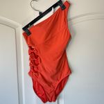 Carmen Marc Valvo One Shoulder Swimsuit Cutout Orange Coral Beaded Padded 6 Photo 1
