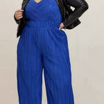 Torrid Blue Chiffon Pleated Sleeveless Wide Leg Jumpsuit Pockets Size 6X Photo 0