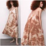 ZARA NWT  Womens Boho Vacation Embroidered Knit Tie Dye Maxi Dress‎ Size S Beige Photo 1