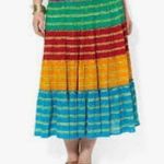 Lauren Ralph Lauren Tie Dye Tiered Cotton Gauze Multicolor Midi Skirt Green Photo 0