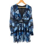 Bardot  Hallie Blue Black Floral Mini Dress Lace‎ V Neck Button Long Sleeve 6 Med Photo 3