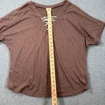Buckle Tattered Lace Up Tee Shirt Women's Small Brown Short Sleeve Distressed Photo 6