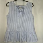 J.Crew  Woman's Size Medium‎ Peplum Top Blue White Stripe Bow Detail Cotton Photo 0