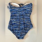 Michael Kors  Striped Logo-ring Halter 1pc Swimsuit Blue/ White NWT Size 10 Photo 1