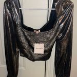 Peach Puff Long Sleeve Metallic Crop Top Photo 1