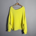 Free People Ottoman Check Knit Sweater Pullover Womens XL Lemon Yellow Boho NWT Photo 5