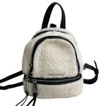 Michael Kors Mini Backpack Cream Sherpa Black Leather Trim Silver Hardware Cute Photo 0