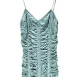 NWT Rotate Birger Christensen Aria Ruched Polkadot Velvet Mini Dress in BlueSurf Green Size 6 Photo 5