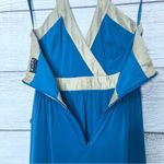 BCBG Paris Teal Blue & Shimmery Gold Belted Halter Mini Dress Size 4 Small Photo 7