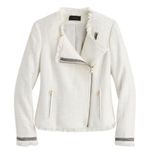 J.Crew Tweed Motorcycle Jacket with Fringe Women's 12 White Gold Career Preppy Photo 0