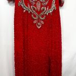 VTG Showtime Size 14 Dress Red Beaded 80s Formal Gown Evening Open Back Slit E Photo 5