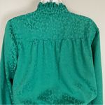 Blouse Green Leopard Print Tie Neck Ruched Elastic Waist Long Sleeves XXS Bright Photo 5