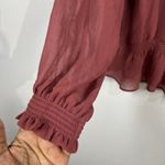 A New Day Ruffle Chiffon Blouse Long Sleeve Tie Neck Smocked Waist Top large Photo 9