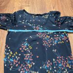 ZARA  Basic Womens Navy Blue Floral Puff Sleeve Crew Neck Blouse Size XS Photo 6