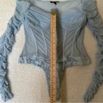 Privy  Blue Mesh Corset Bodysuit Ruched Sleeves NWT Coquette Photo 3