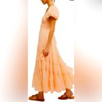Free People NWOT  Sundrenched Smocked Puff Sleeve Maxi Dress color orange sz XS Photo 3