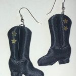 Black Fabric Cowboy Boot Earrings with Gold Tone Stars Photo 0