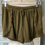 Boho Shorts Green Gauzy Flowy Fringe Drawstring Beach Womens Medium Size undefined Photo 1