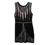 Adrianna Papell  Evening Dress Size 8 Black Beaded Sequins‎ Sleeveless Shift 1920 Photo 3