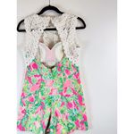 Lilly Pulitzer  Romper Green Sadie Floral Crochet Playsuit Cutout Back Size 2 Photo 8