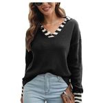 Wonderly  Black V Neck Sweater with Black and White Collar Photo 3