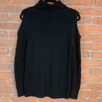 Ruff Hewn  Womens Large Petite Sweater Black Cable‎ Knit Turtleneck Cold Shoulder Photo 1