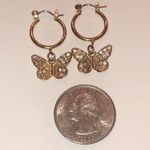 Gold Tone CZ Rhinestone Dainty Butterfly Hoop Boho Pierced Earrings Photo 2