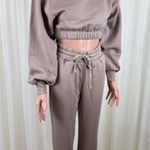 Zenana 2 Pcs Crop Sweatshirt Tracksuit Jogger Pants Set Outfit Active Loungewear Beige Size L Photo 1