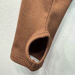 Divided Brown Ribbed Cropped Mock Neck Long Sleeve Top with Thumb Holes by H&M Photo 2