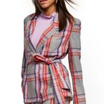 7th Avenue Blazer Jacket Gray Purple Red‎ Plaid Notch Lapel Belted Size 4 Red Photo 8