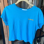 Talentless  baby tee short sleeve crop top bright aqua blue orange logo Photo 0