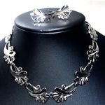 1940’s RHODIUM PLATED SOLID 925 STERLING CHOKER NECKLACE & EARRING STUNNING SET Silver Photo 12