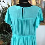 Chic Turquoise Crochet Mini Dress Pleated Short Flutter Sleeve Size XXL Green Photo 5