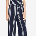 Ralph Lauren NWOT Lauren Women’s Faux Wrap Jumpsuit Rope Belt Navy Stripe Large Photo 0
