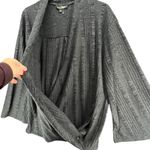 Suzanne Betro Sweater 1X Gray Textured Faux Wrap Front Stretch Surplice Cozy Top Photo 2