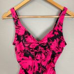 Aqua Green Swimsuit Floral Pink Black Size Small One Piece V-Neck Bathing Suit Photo 2