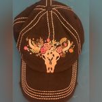 Kbethos Vintage Women’s Cap Western Bull Skull Adjustable Distressed Embroidered Gray Photo 4