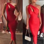 House Of CB  Valentina Asymmetric Cutout One-Shoulder Midi Dress Scarlet X-Small Photo 1