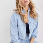 Aerie Groove On Cropped Corduroy Utility Jacket in Powder Blue Size XL Photo 0