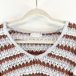 Altar'd State  Cropped Balloon Sleeve Striped Crochet Sweater Blue Brown Medium Photo 11