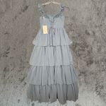 Revelry‎ Poppy Chiffon Dress Womens 10 Blue Tiered Maxi Formal Bridesmaid Gown Photo 2