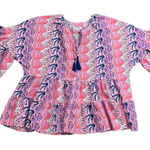 Simply Southern Simply‎ Southern Tiered Blouse Women's Size Large All Over Shell Print Tropical Photo 0
