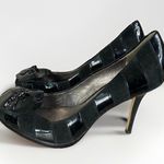 Coach  Trinitie Flower PUMPS Ladies 8 Black Suede Patent High HEELS Pumps EUC Photo 0