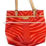 Coach  Coral Orange Zebra‎ Print Tote Bag Canvas F23283 Purse Handbag Designer Photo 7