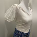 Timing White Blouse Crop Top With Mesh & Pearl Detail Puff Sleeves - M Photo 5