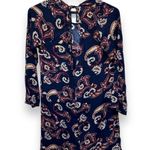 Earthbound Trading Co. Navy Paisley Boho Tunic Dress Long‎ Sleeve Women's Size S Blue Photo 0