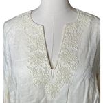 Lands' End Shirt Womens Ivory Linen Lagenlook Coastal Beaded Swim Cover Tunic M Photo 1